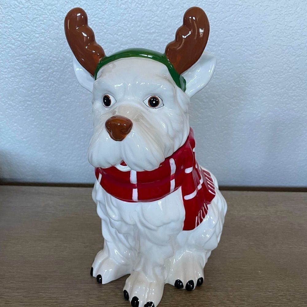 Reindeer Dog Ceramic Christmas Holiday Cookie Treat Jar